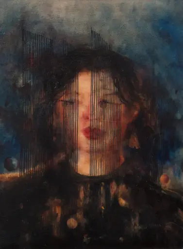 Studio Clothes and Fake Pearls, 2023, oil on wood
